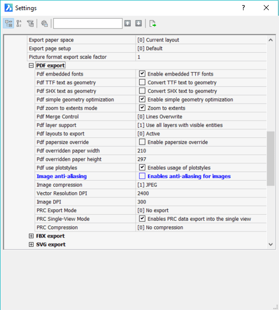 Convert between PDF and .dwg in BricsCAD- export setting