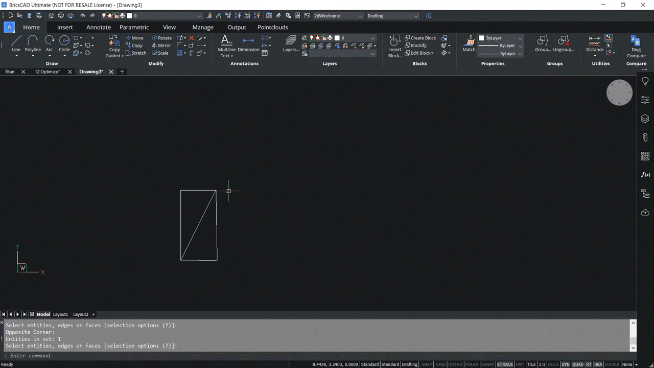 How to use OPTIMIZE 2D command in BricsCAD 1,35-1,37