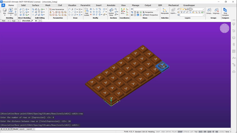 3D Model a Bar of Chocolate - Easy Builds- array edit