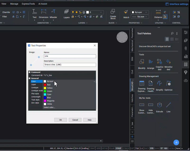 BricsCAD Tool Palette Colors