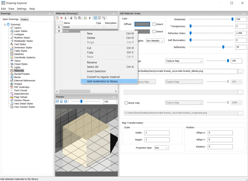 Tuesday Tips - Everything you need to know about Render Materials in BricsCAD- add to Ibrary-1024x746
