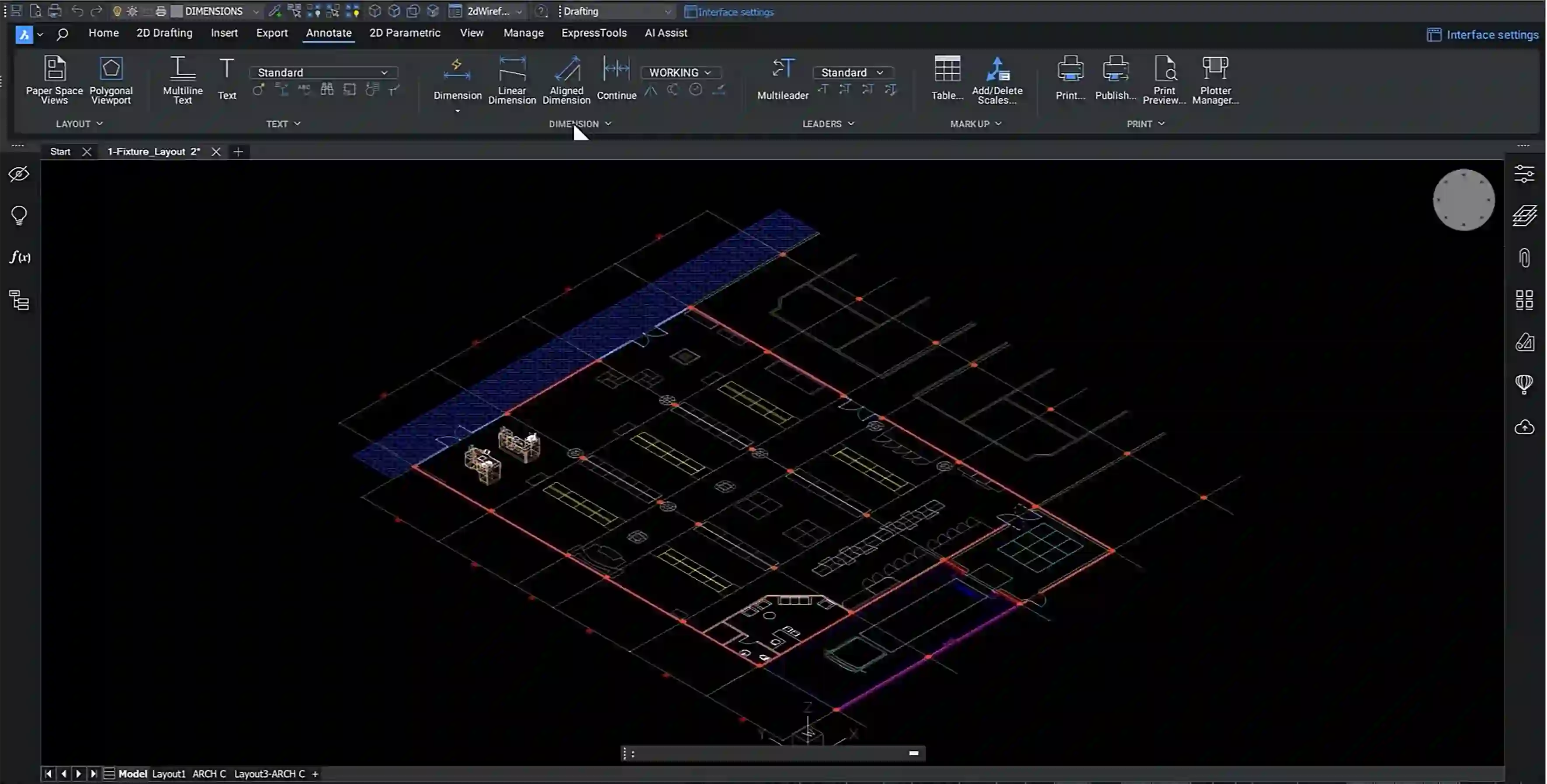 BricsCAD Pro interface 2D