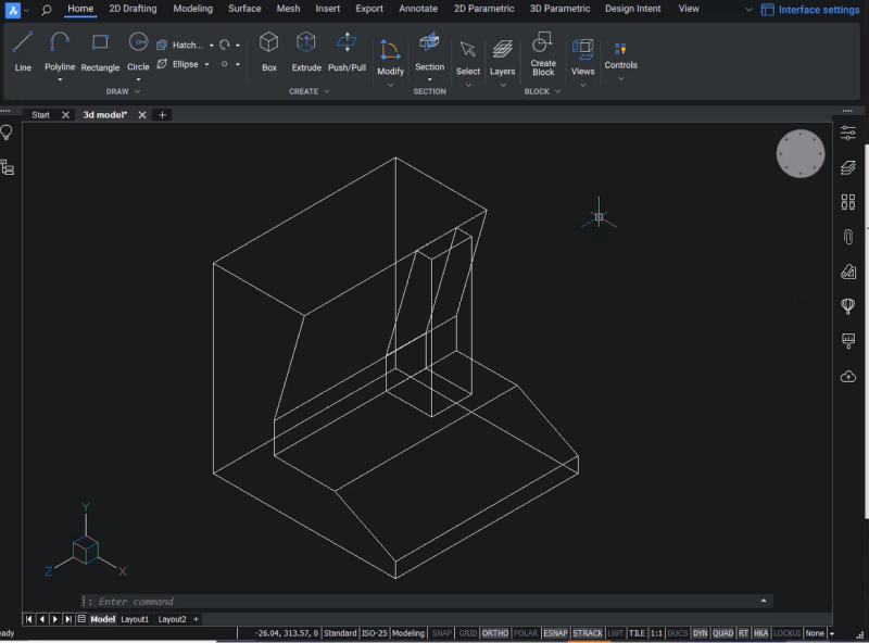 creați un model 3D în BricsCAD