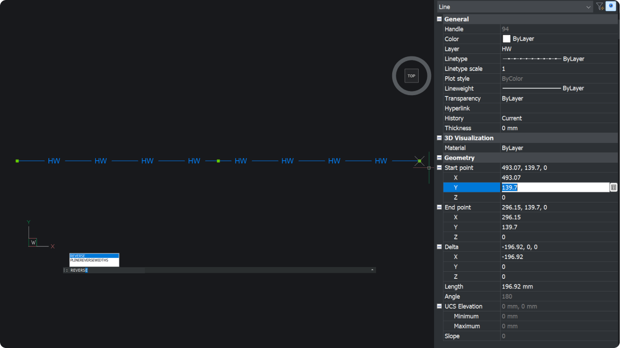 Reverse vertices of selected geometry