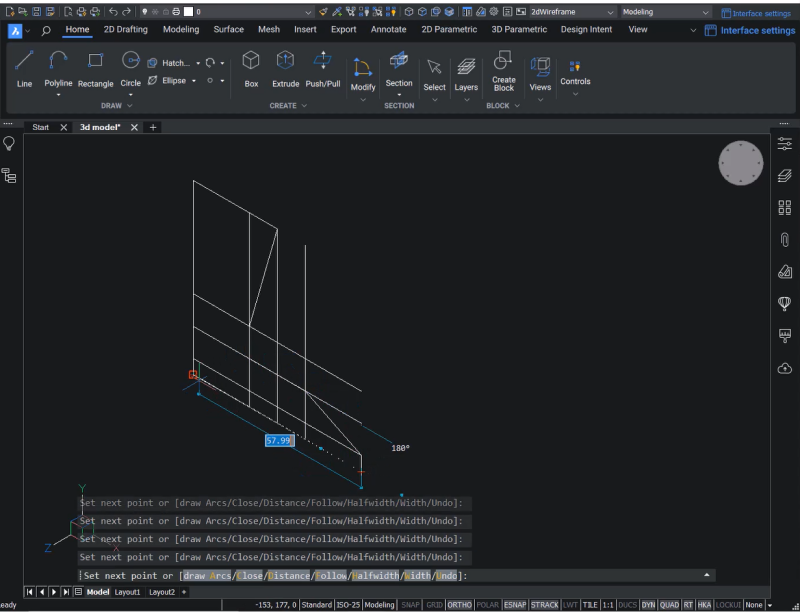 Perfil de polilínea para modelo 3D en BricsCAD