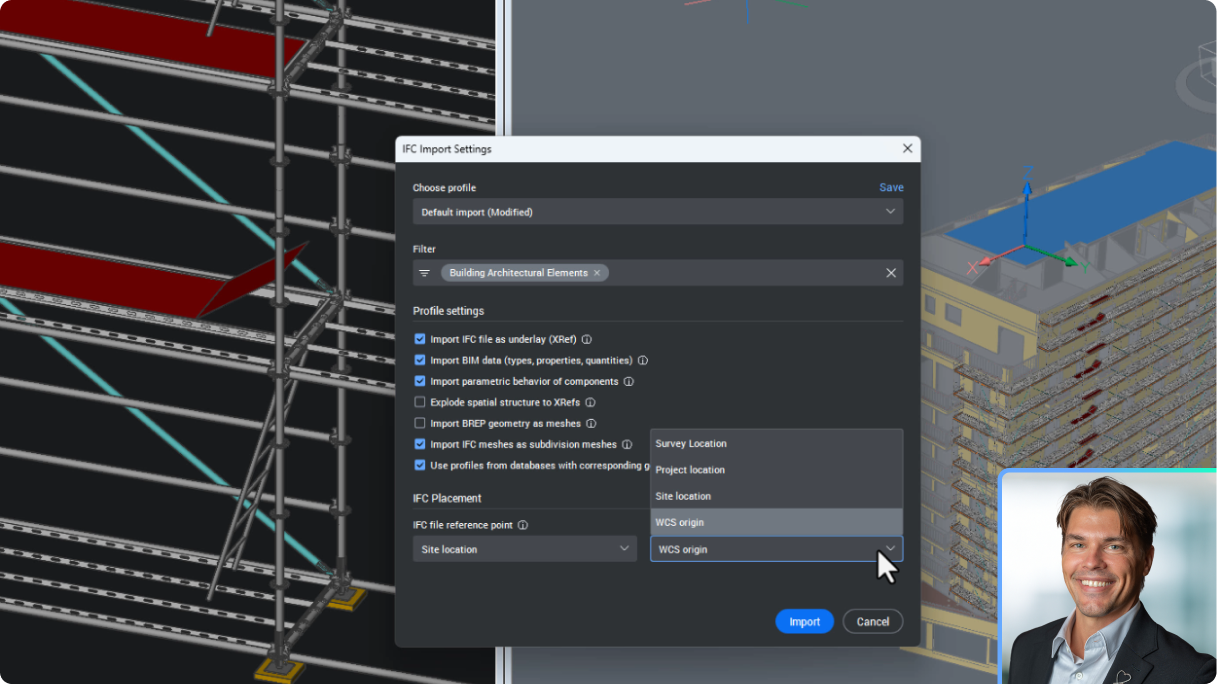 New data coordination in BricsCAD with IFC imports as XRefs