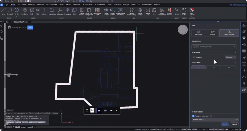 BricsCAD BIM Slab tool floor