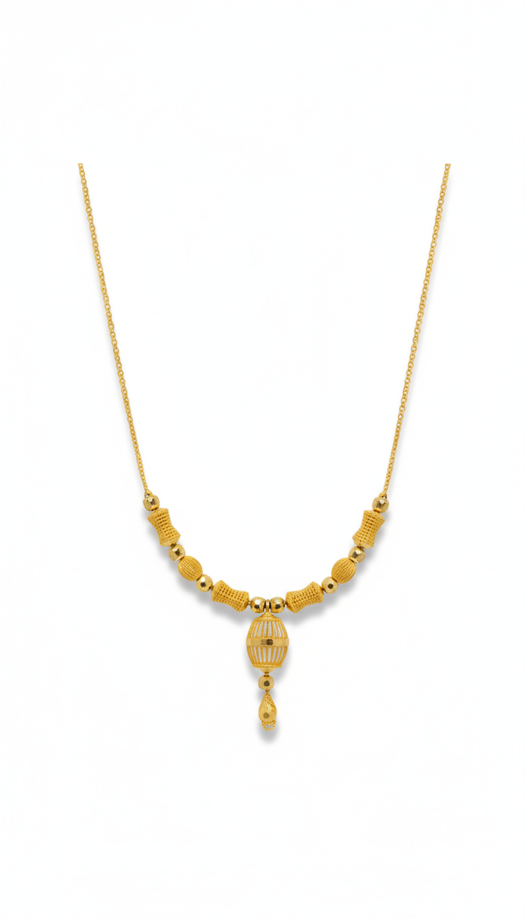 Elegant 21K Gold Mala with Earrings Set