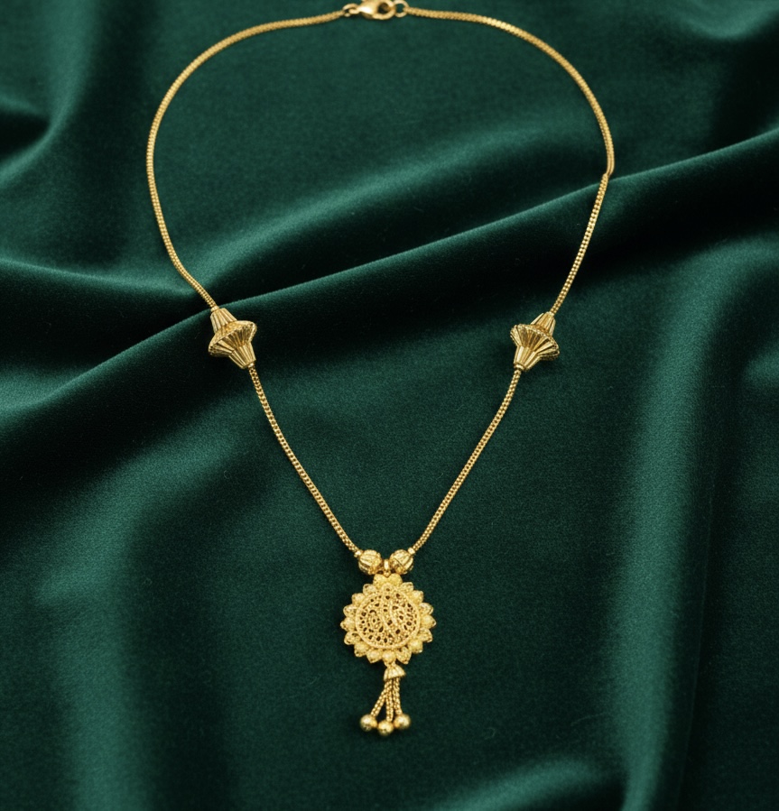 Elegant 21K Gold Mala with Earrings Set – Ready to Wear