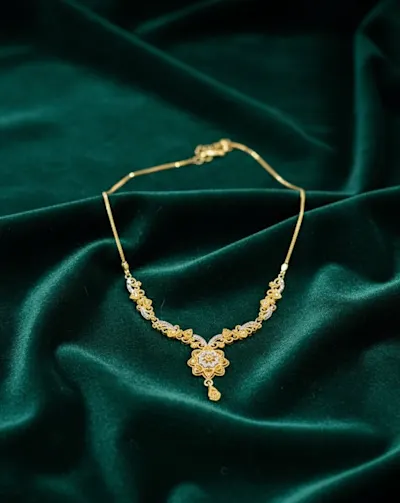 Elegant 21K Gold Mala with Earrings Set 0020022