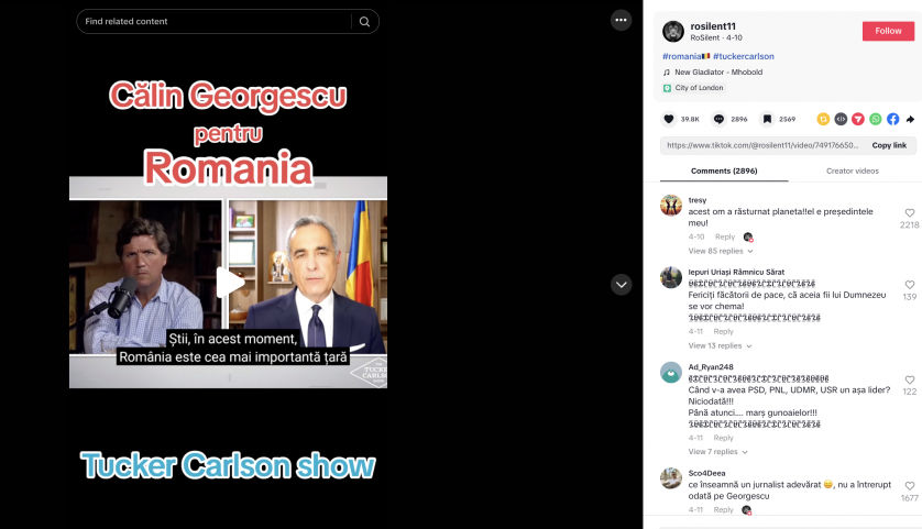 Tik-Tok Interview with Călin Georgescu, by Tucker Carlson, 2025, April