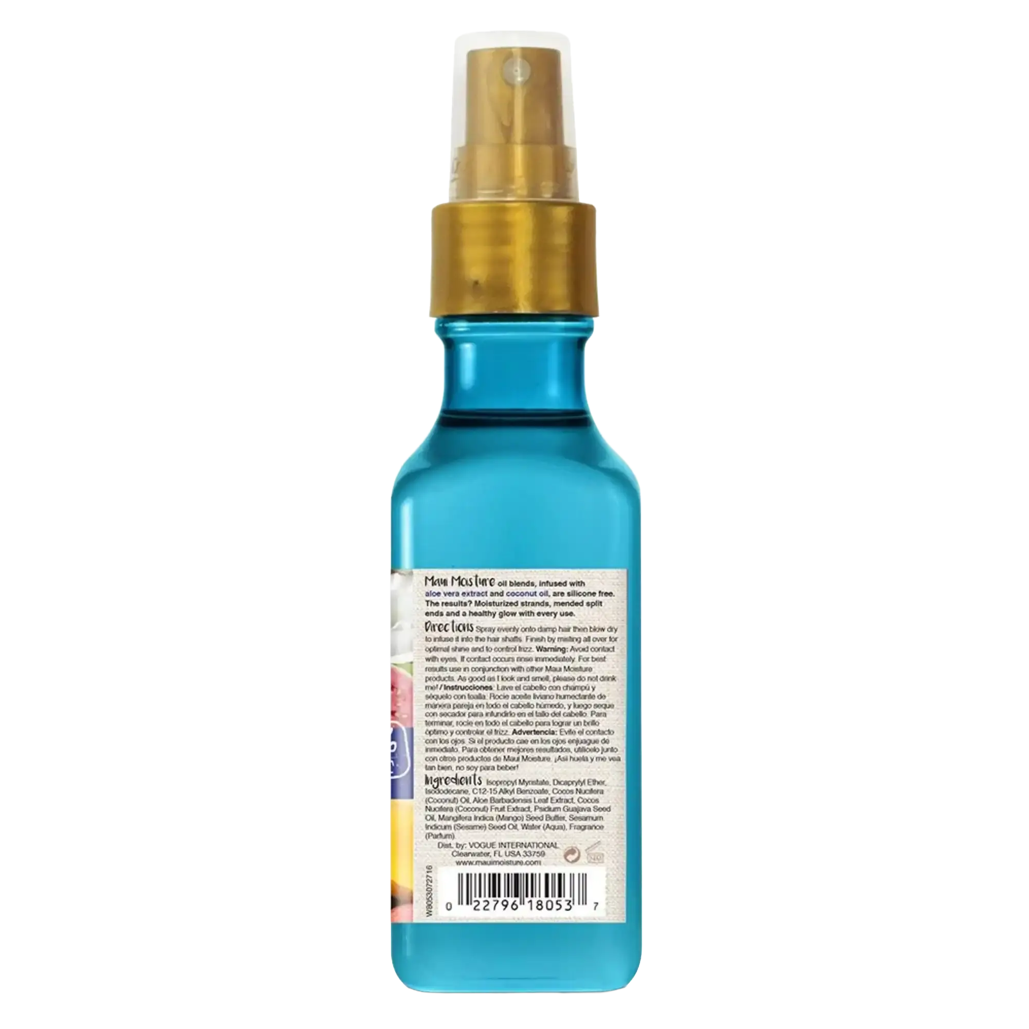 Maui Moisture® Nourish & Moisture + Coconut Milk Weightless Oil Mist Back of Pack