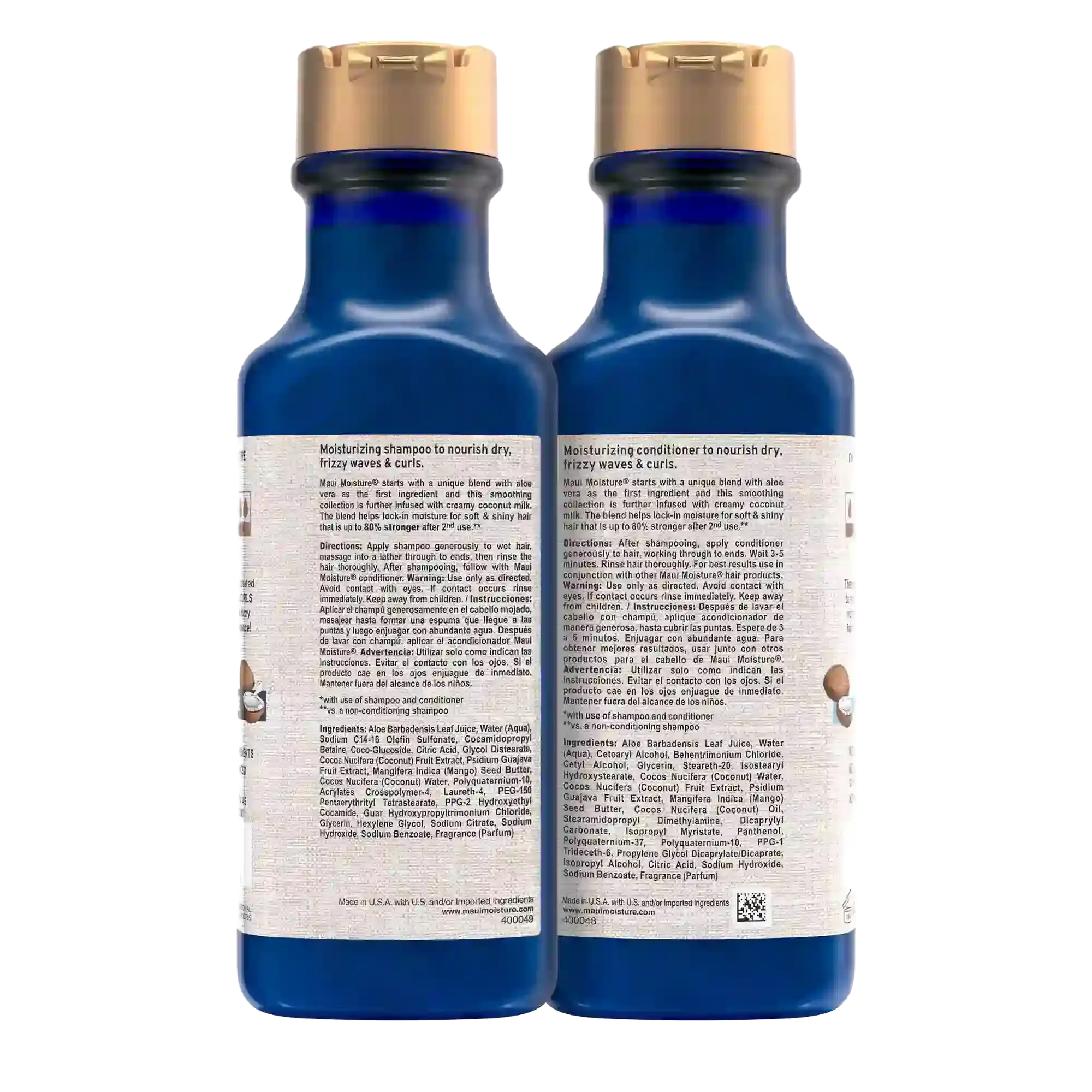 Maui Moisture® Coconut Milk Shampoo Conditioner Bundle back of pack