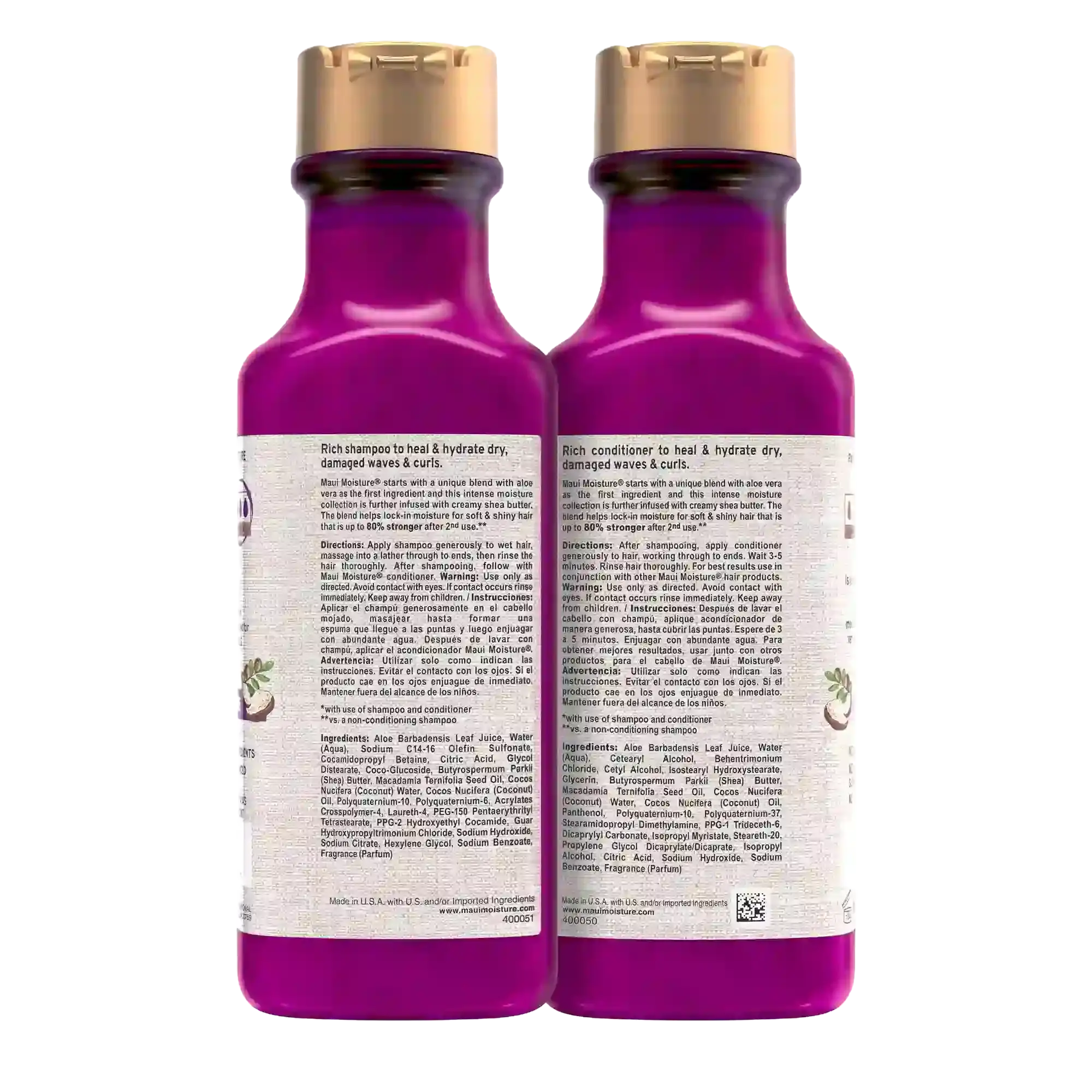 Maui Moisture® Shea Butter Shampoo Conditioner Bundle back of pack