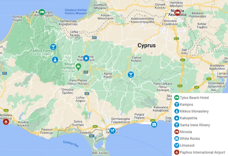 Itinerary of our second and third day around Cyprus