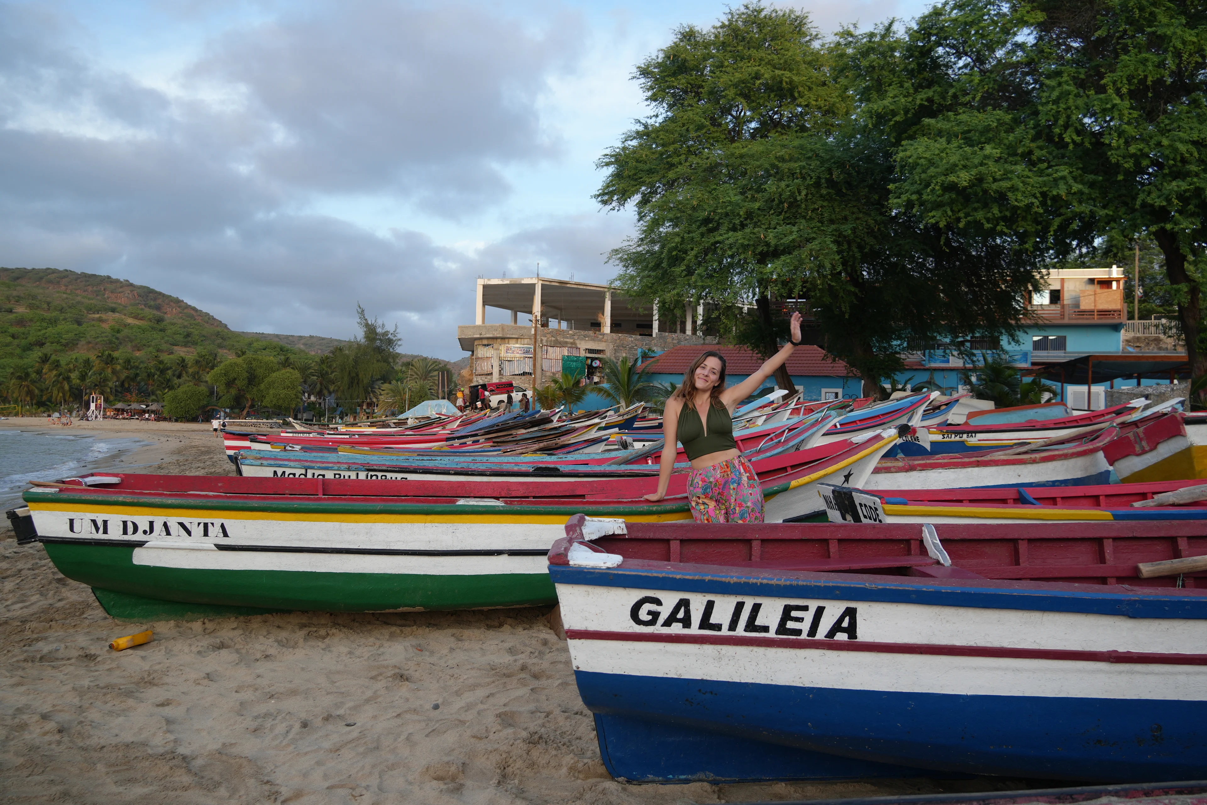 Colorful fishing skiffs on Tarrafal’s beach
