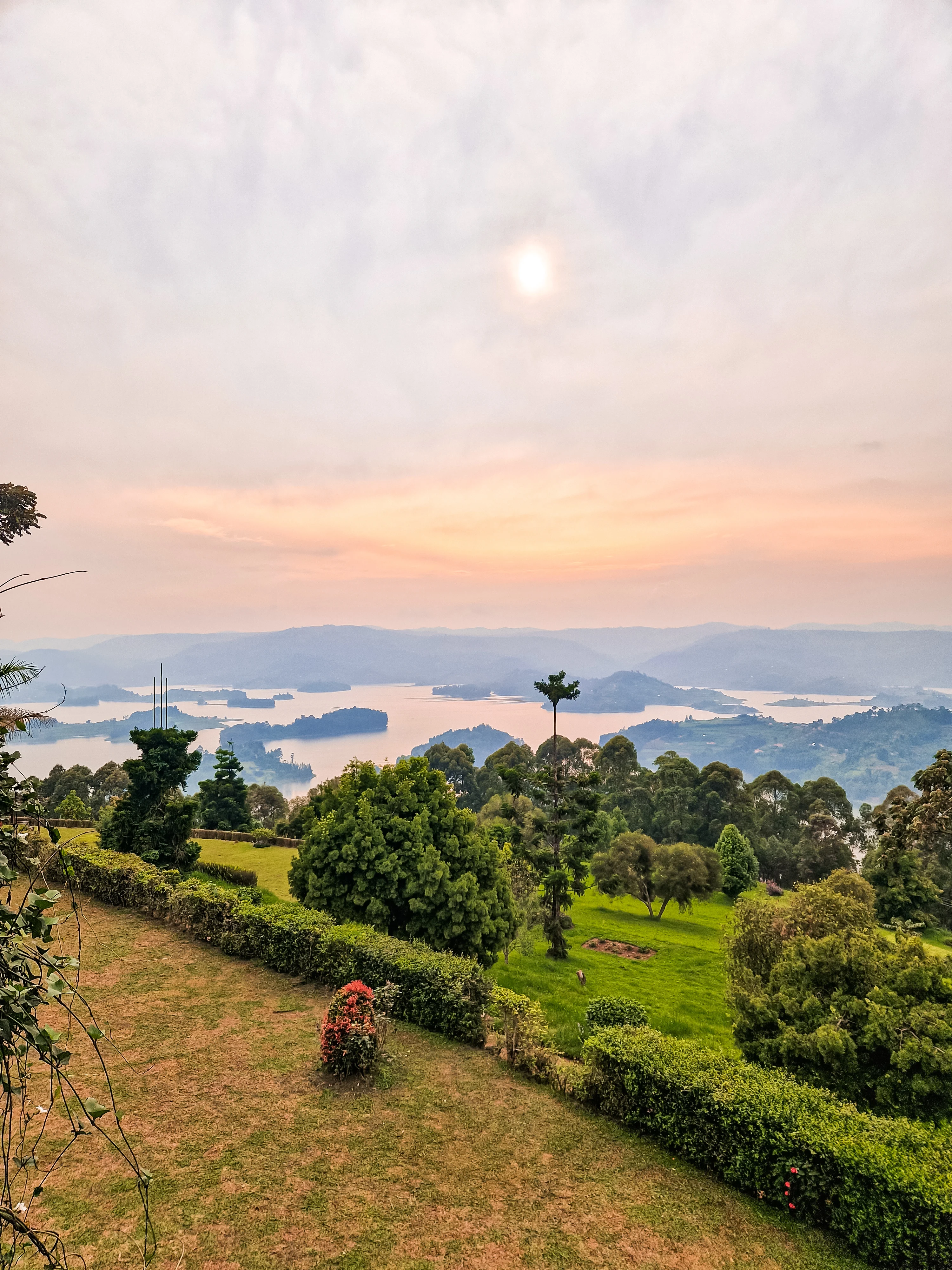 The impressive view on Lake Bunyonyi from Arcadia Lodge