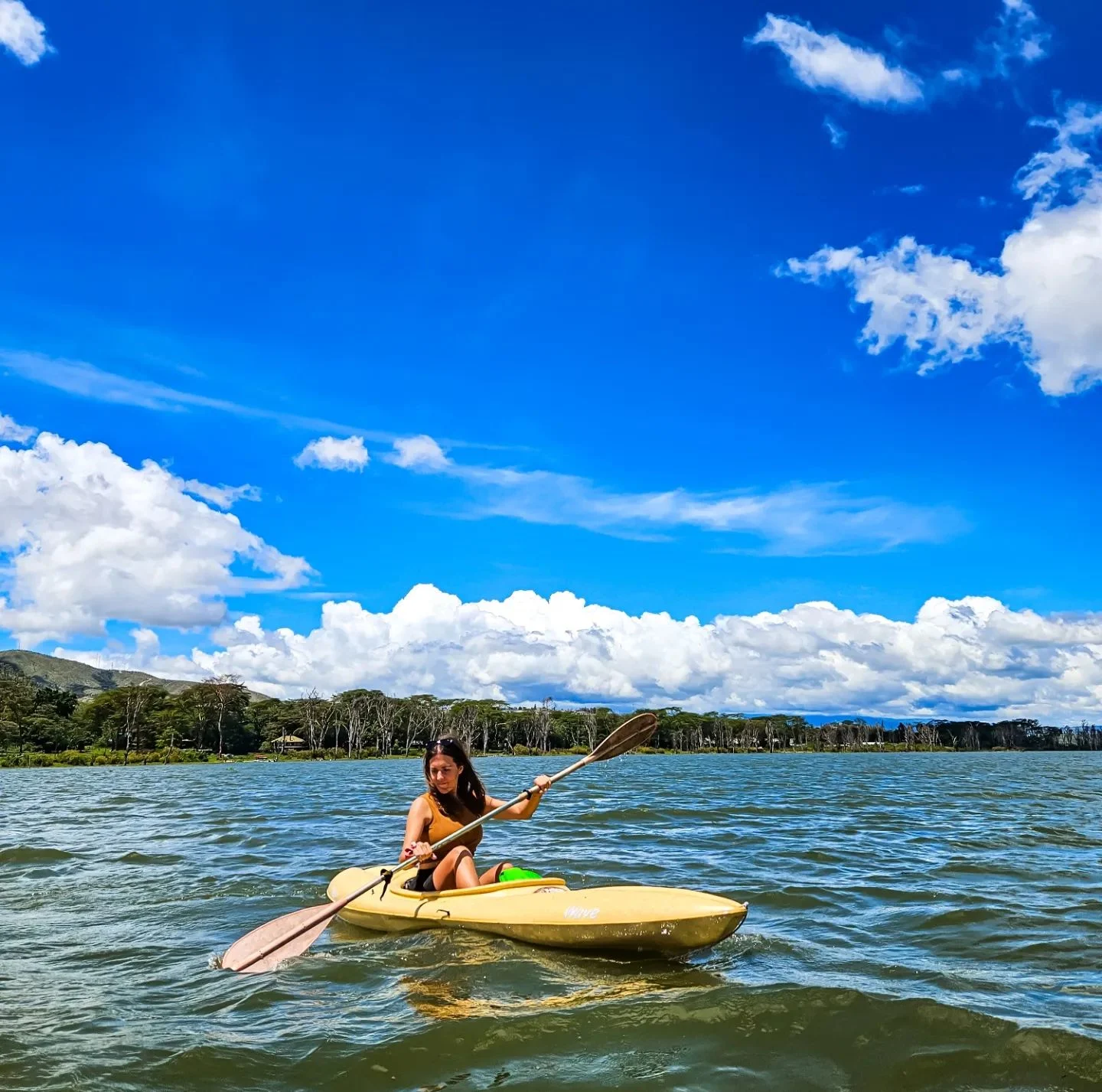 Lisa kayaking on Lake Naivasha