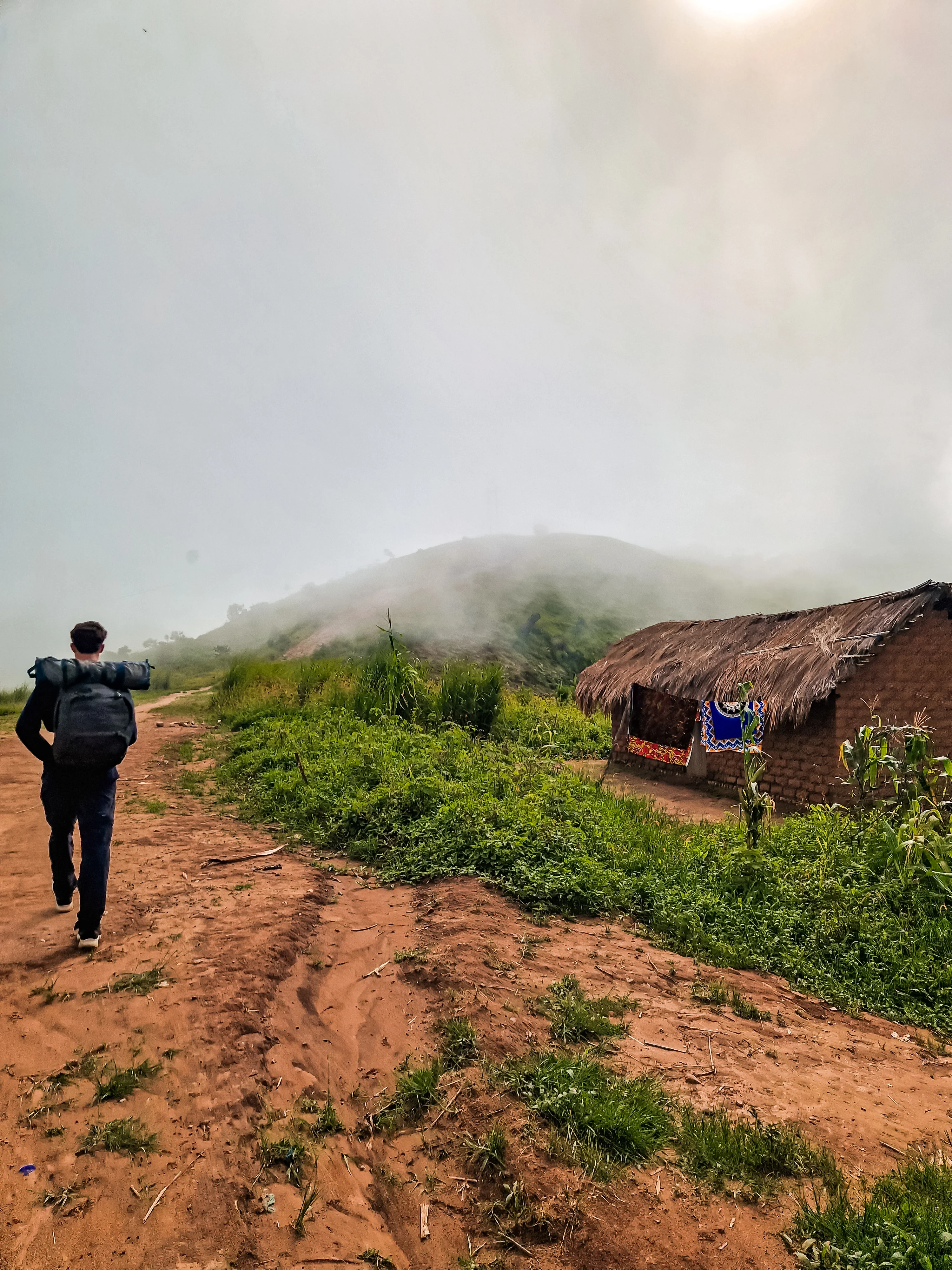 On our way across the mountains, mid-hike, aiming for Mkongoro