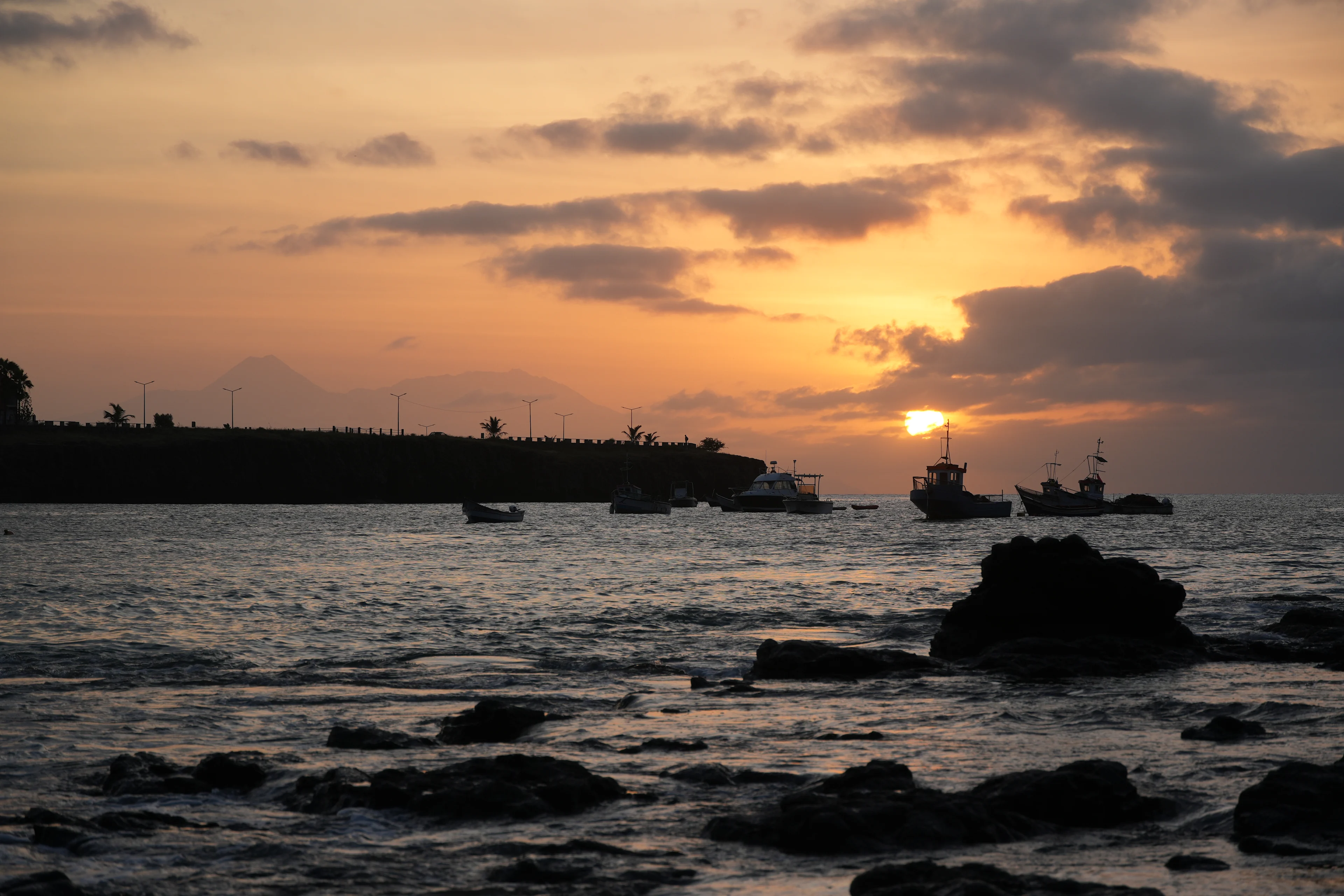 Tarrafal at sunset, and Fogo standing quietly in the distance