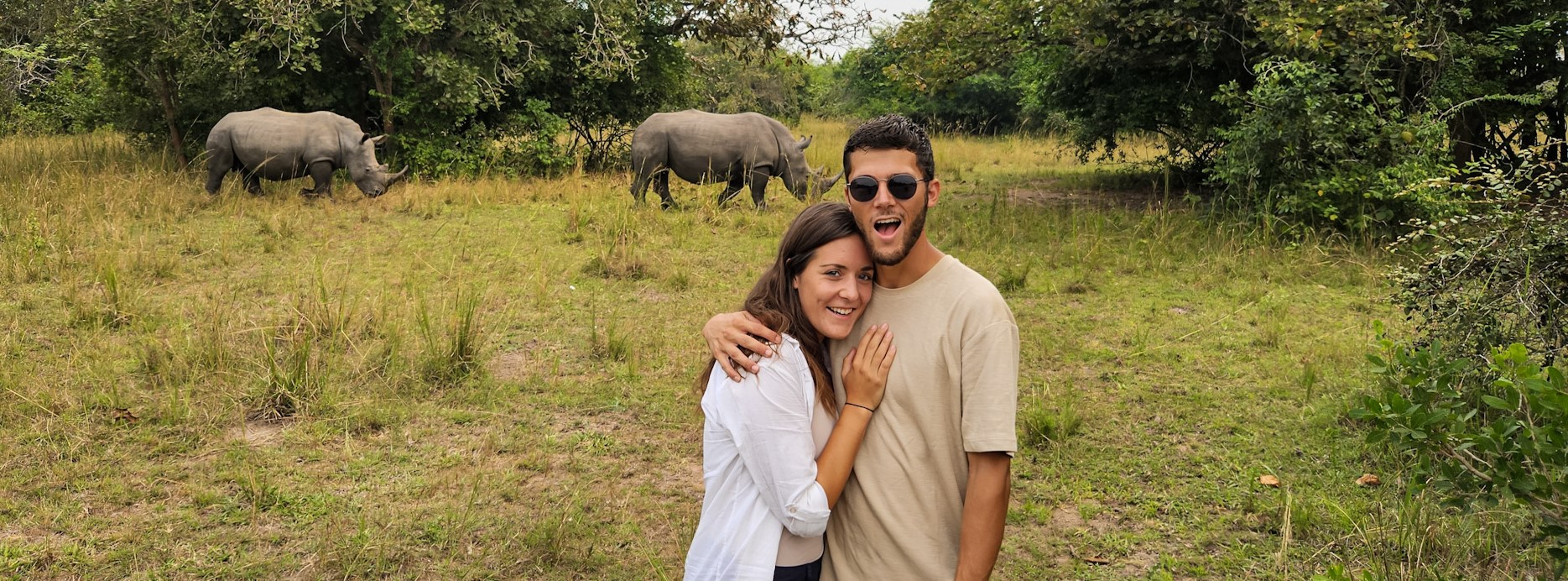 Lisa & Pol in Ziwa rhino sanctuary in Uganda