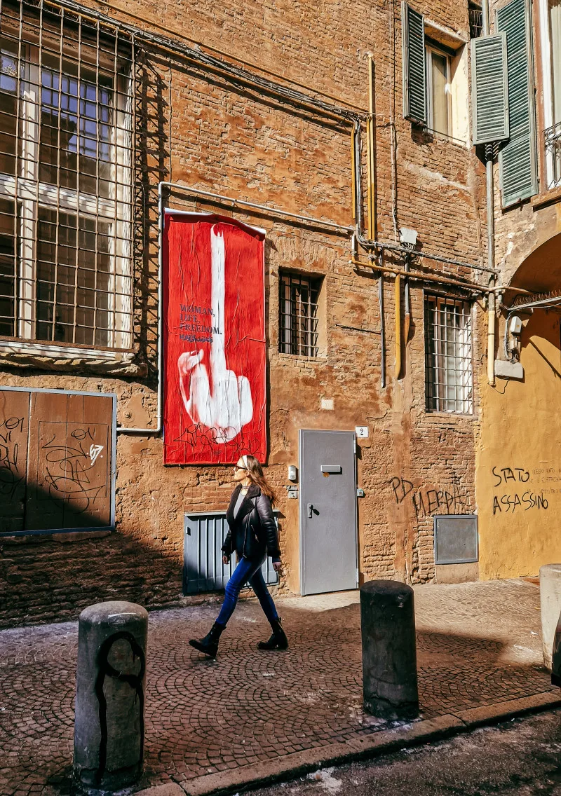 bologna street art, middle finger