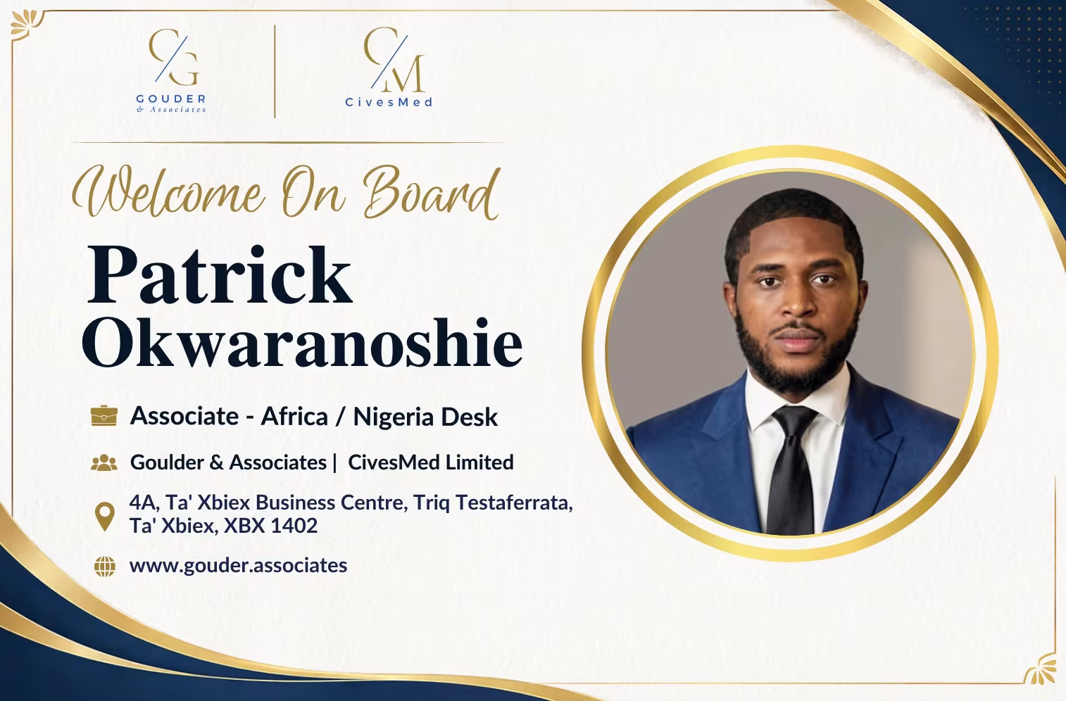 Gouder & Associates and CivesMed Welcome Patrick Okwaranoshie as Associate for Africa and Nigeria Desk