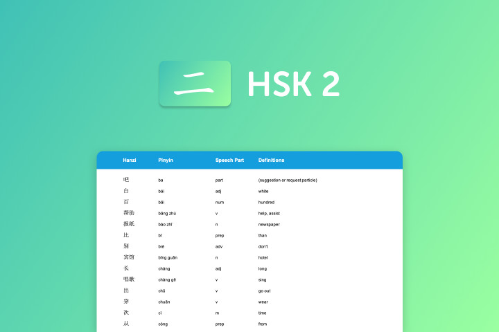 HSK 2 Vocabulary List