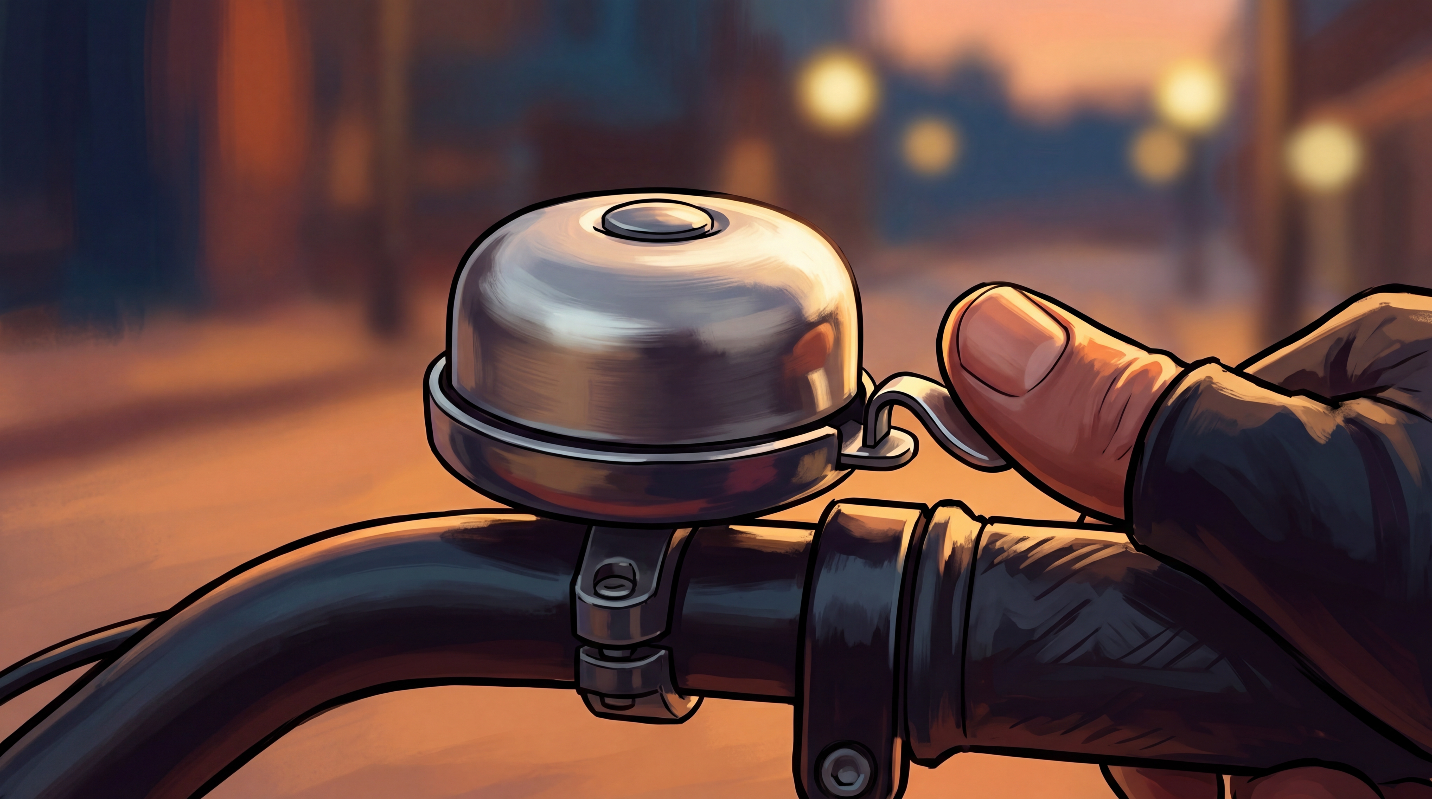 A thumb resting on the bell, ready to give people a heads up.