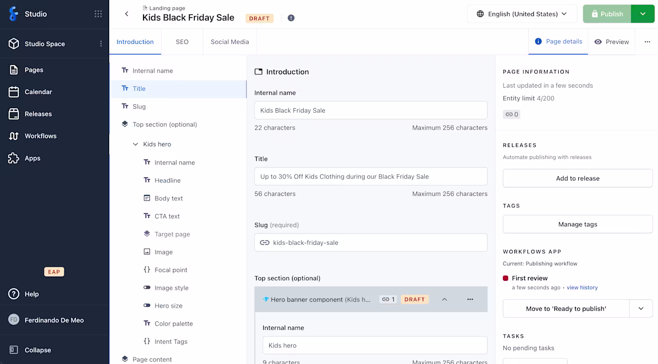 Studio page editor