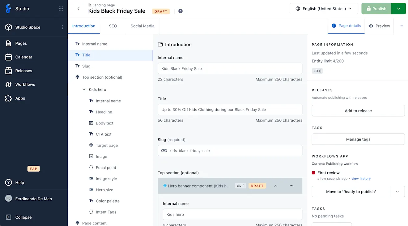 Studio page editor