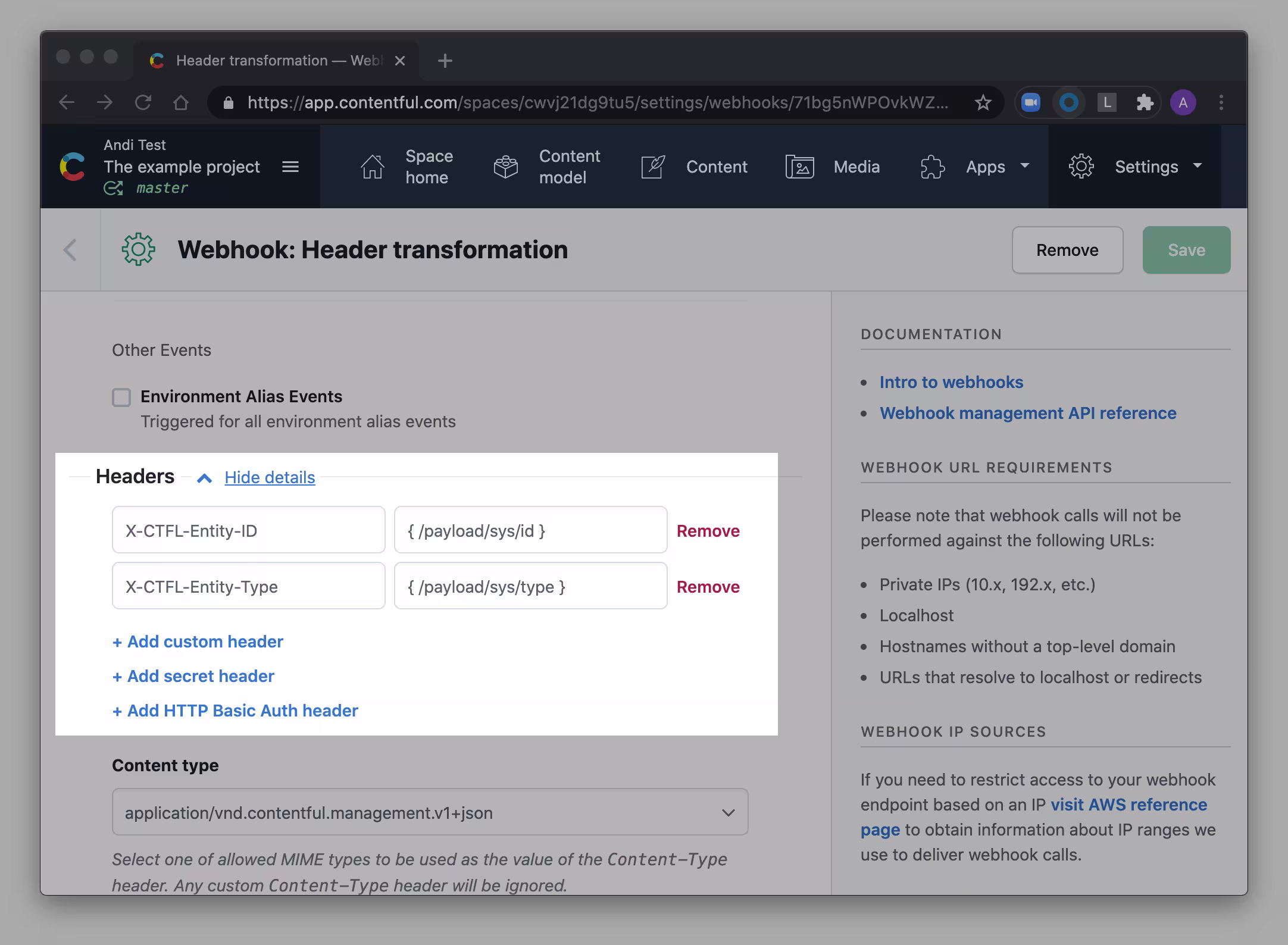 Webhook Header Transformation Screenshot