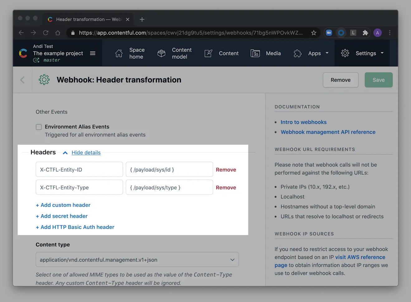 Webhook Header Transformation Screenshot