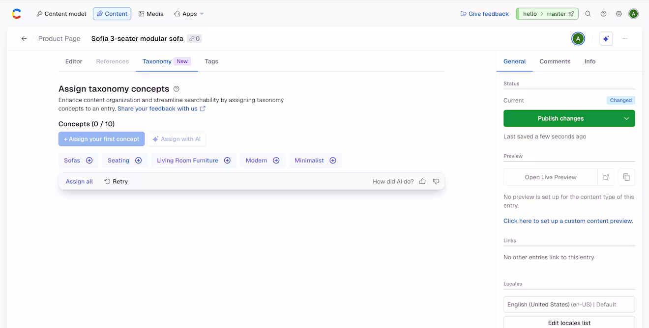 AI taxonomy assignment feature 