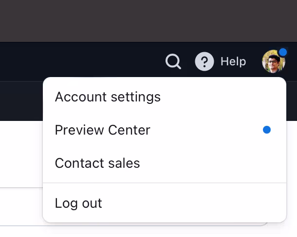 preview center dropdown