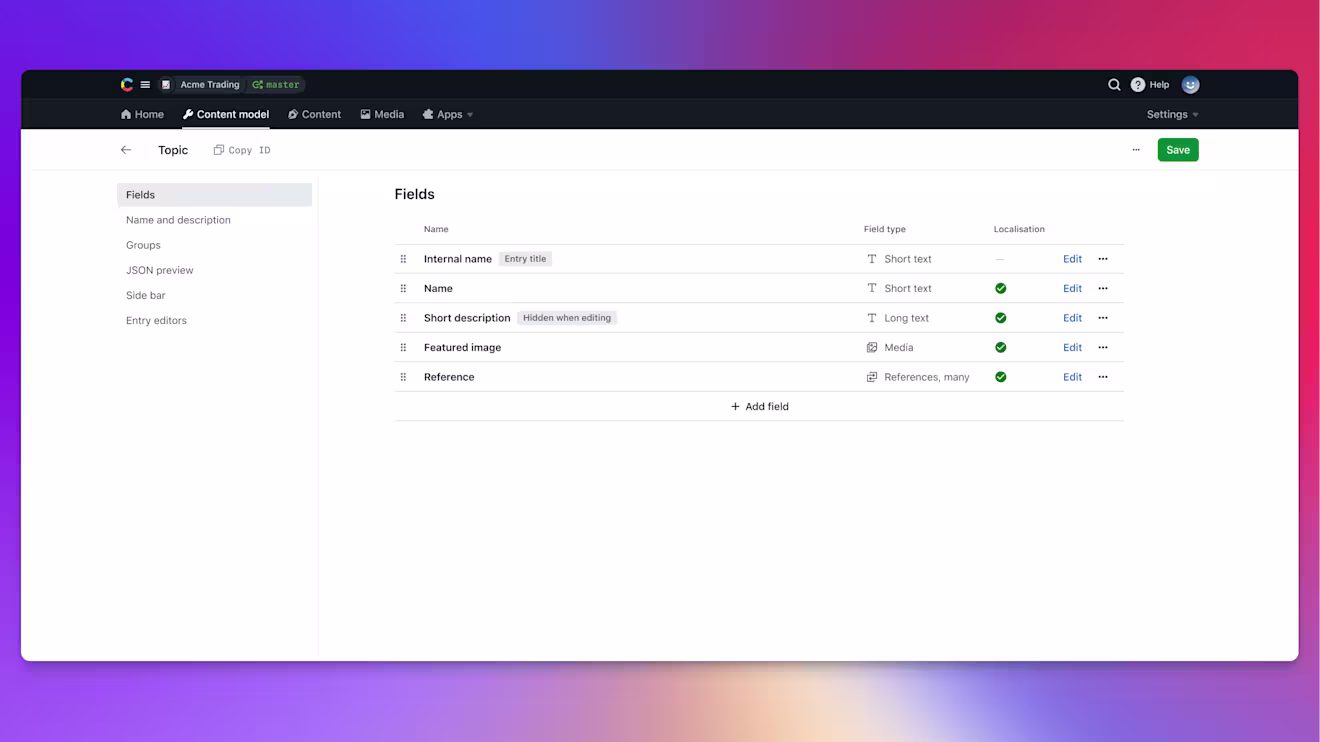 Content type editing - fields list