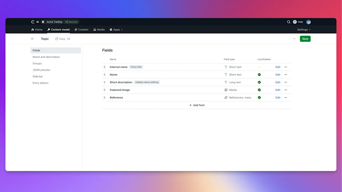Content type editing - fields list