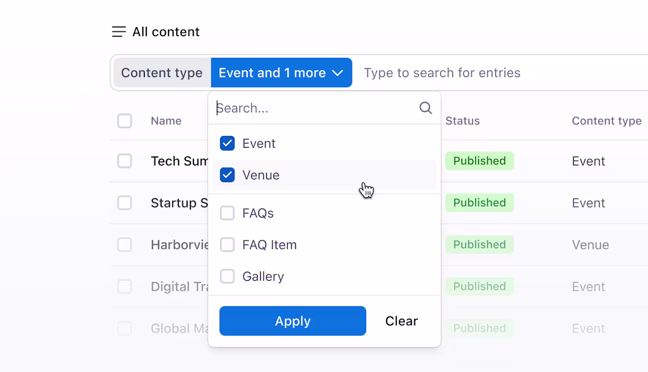 Multi-select for content list