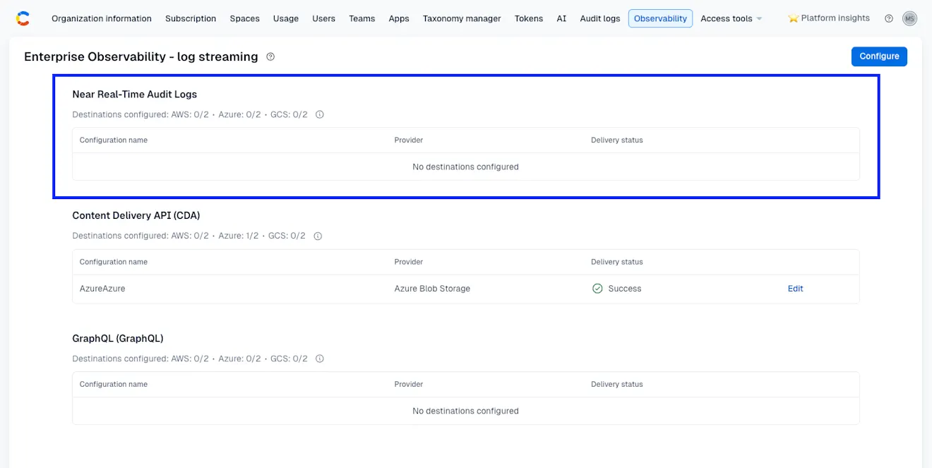 Near real-time audit logs