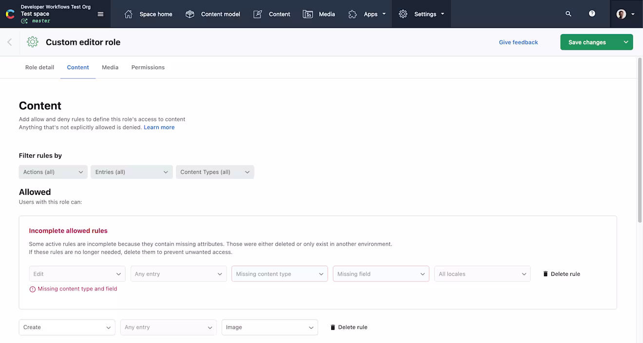 Incomplete rules in custom role editor