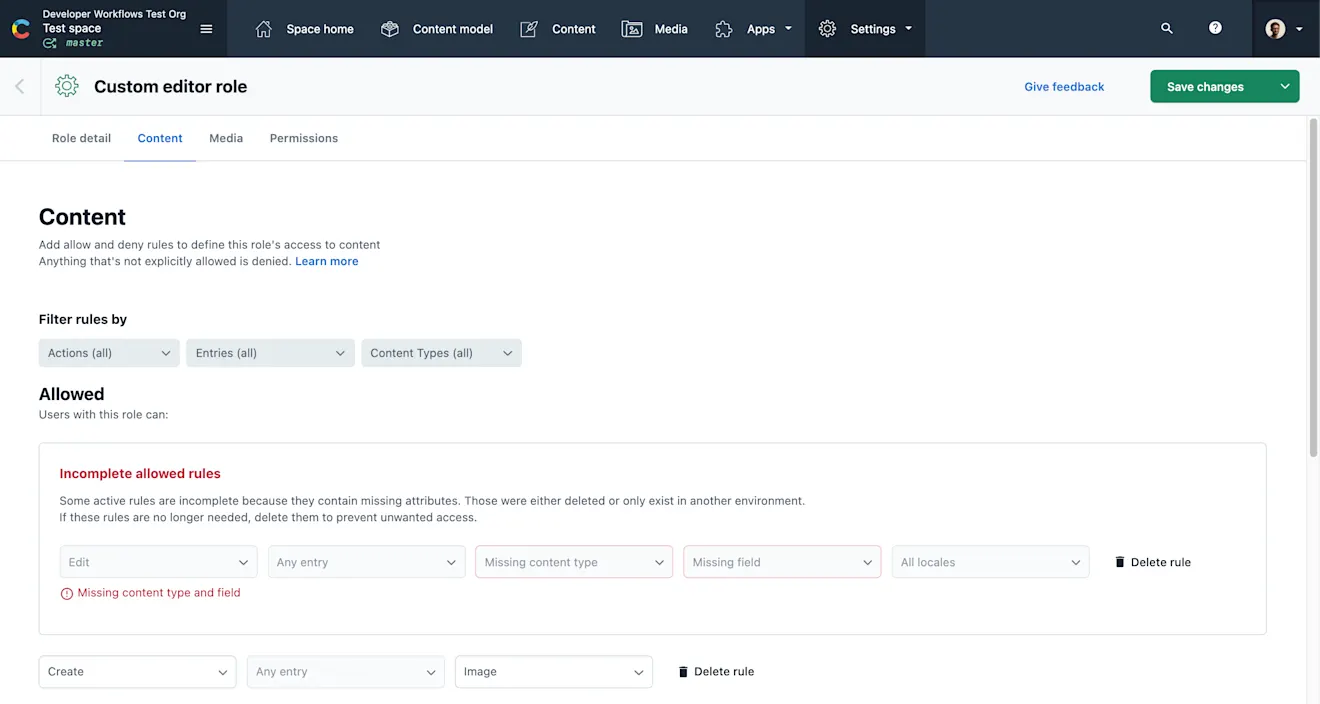 Incomplete rules in custom role editor