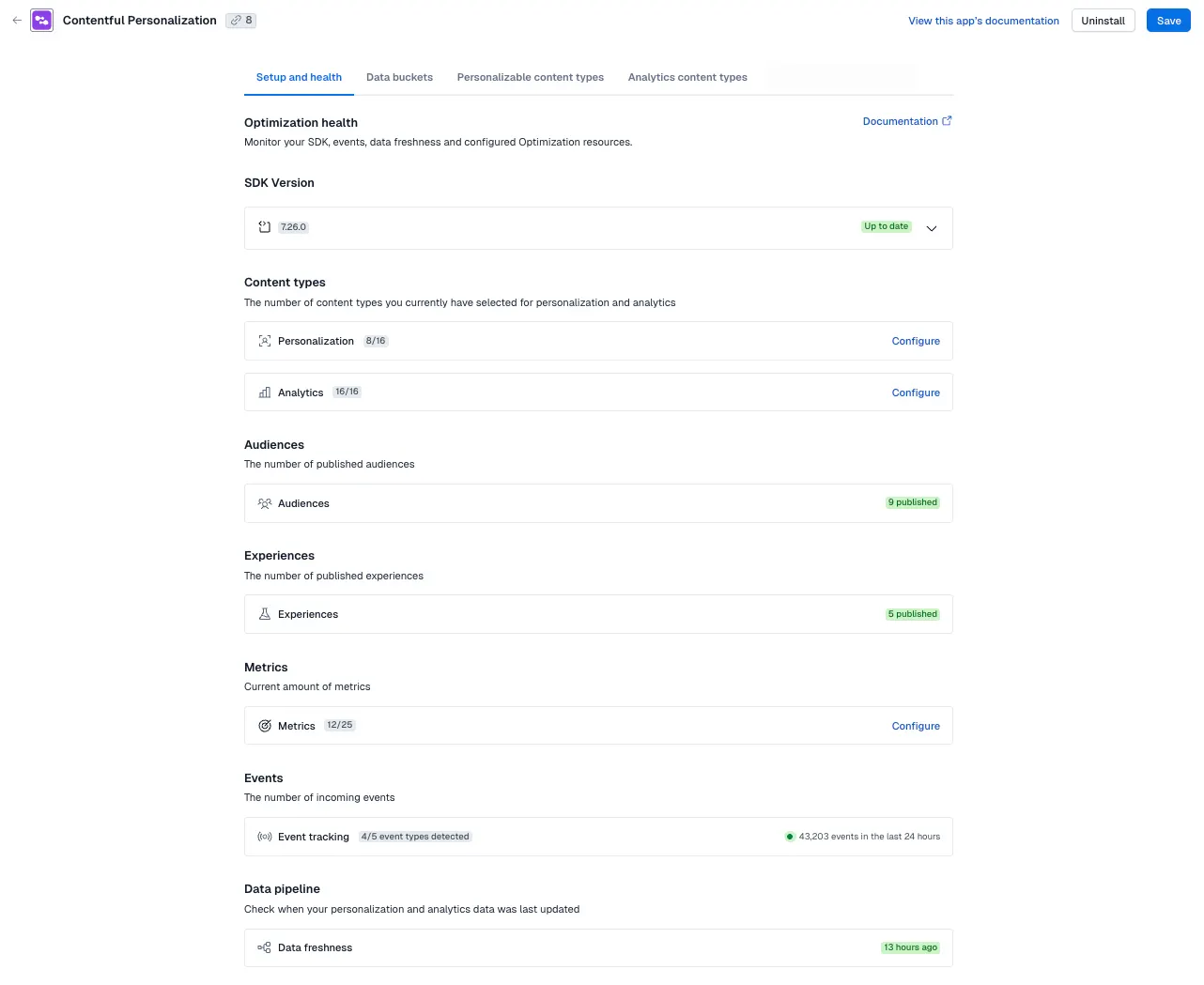 The Optimization health on the Setup and heath tab