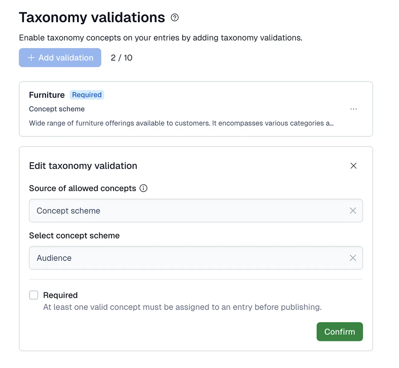 Required taxonomy UI