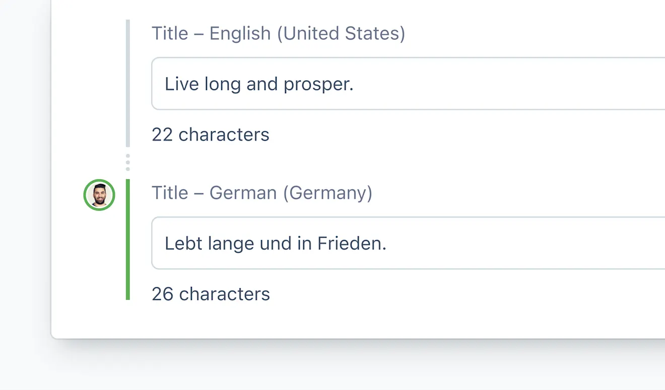 Screenshot of the presence indicator in Contentful, showing a user actively working on a field locale