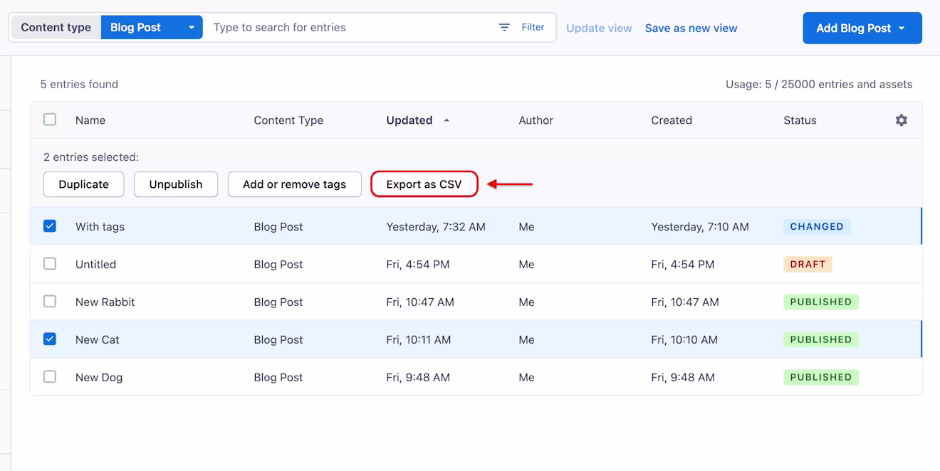 CSV Export 