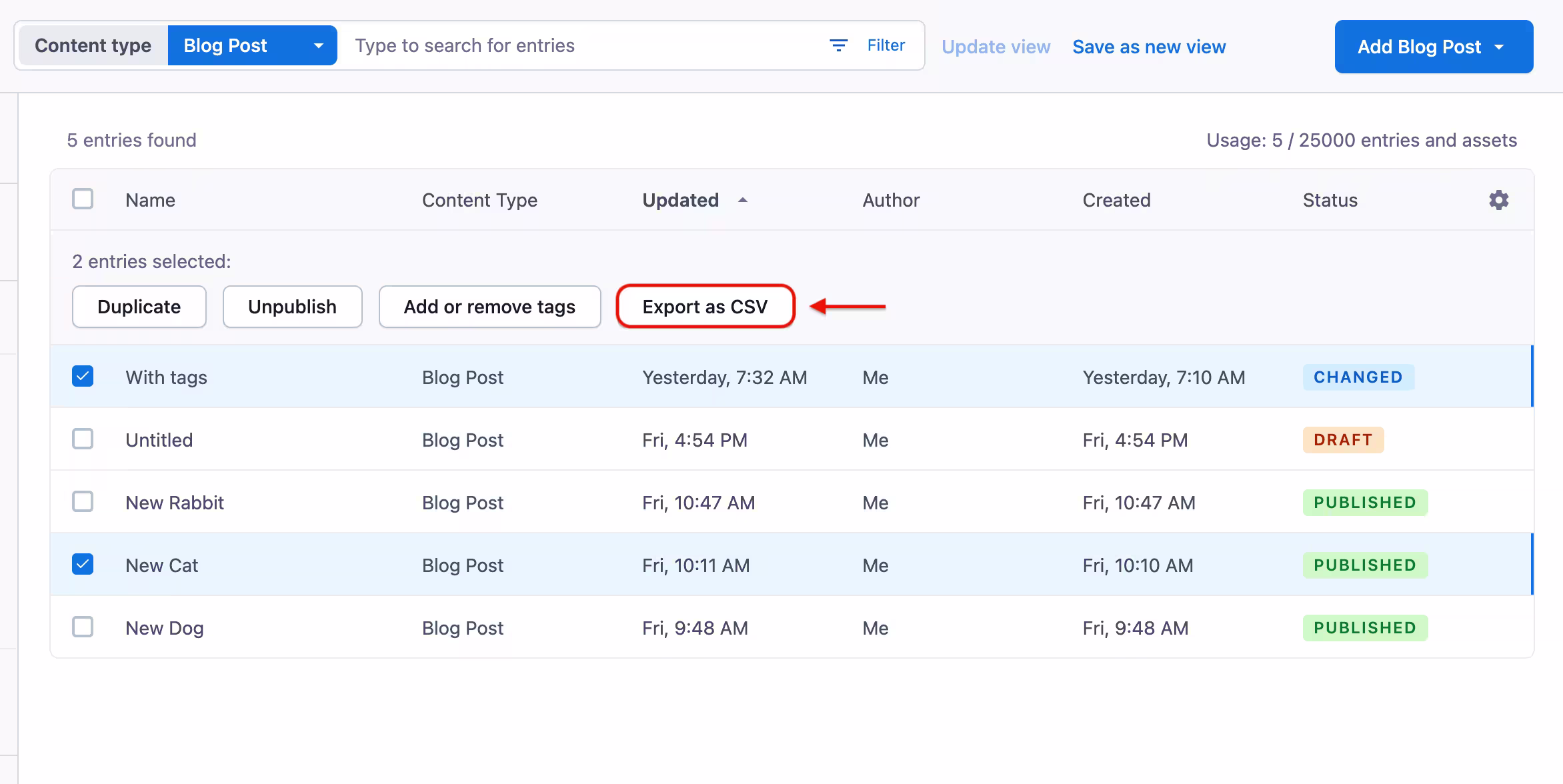 CSV Export 