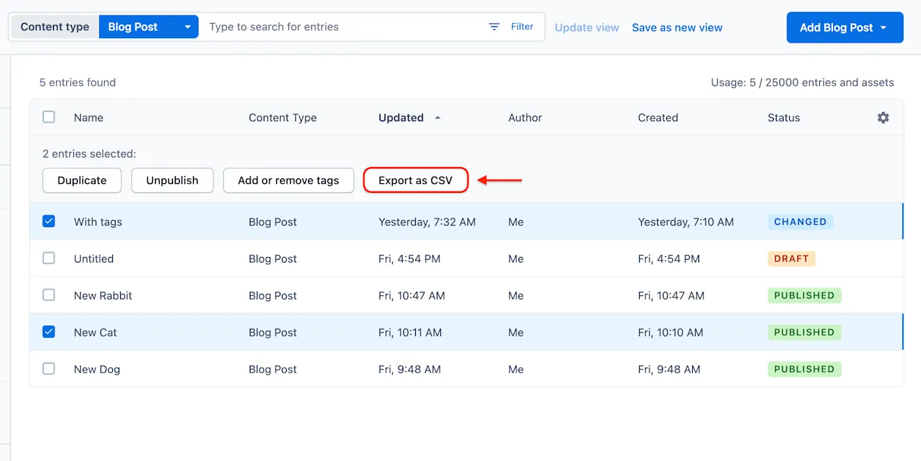 CSV Export 