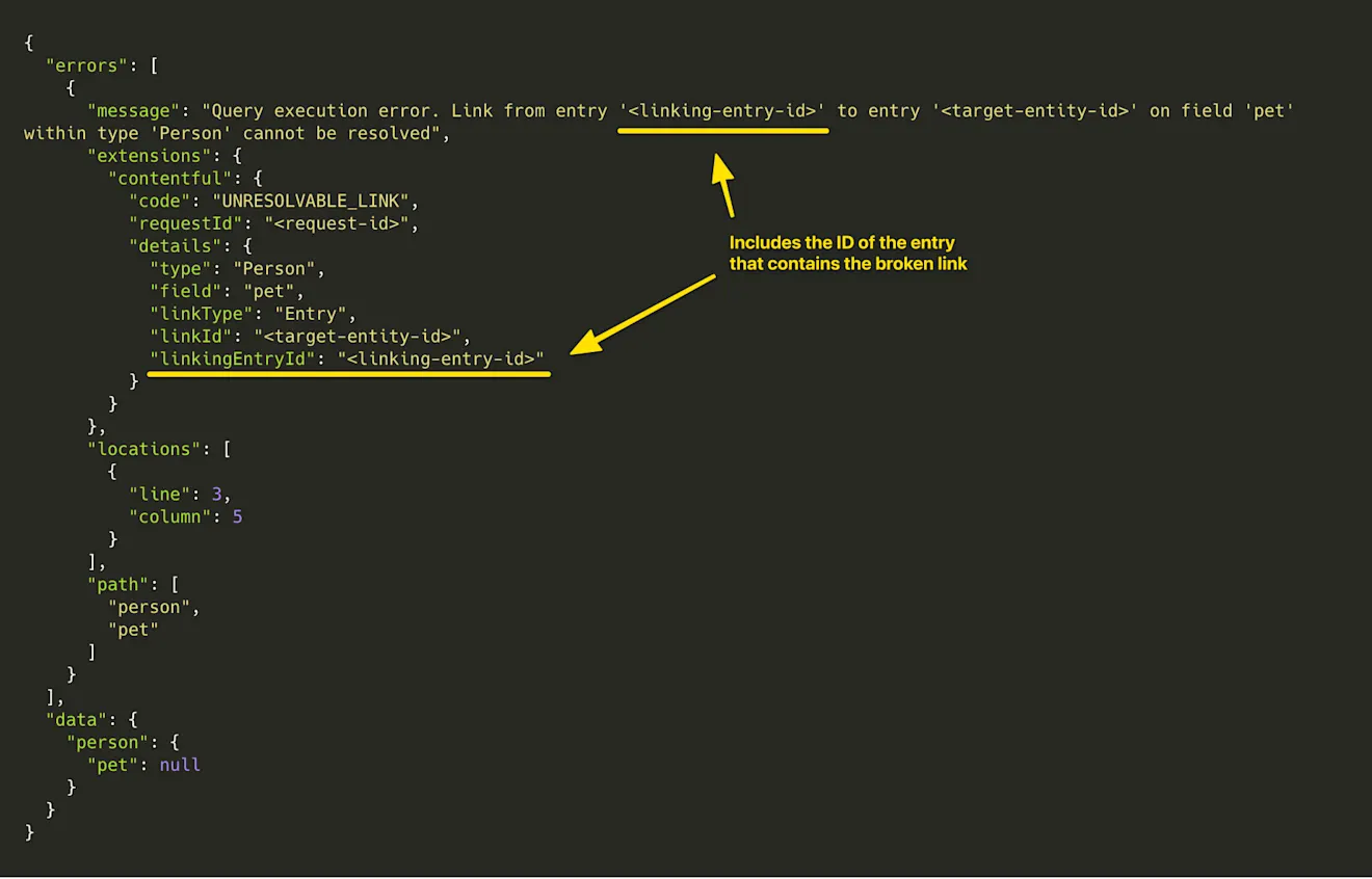 More detailed error messages for GraphQL Content API if an entry contains a broken link