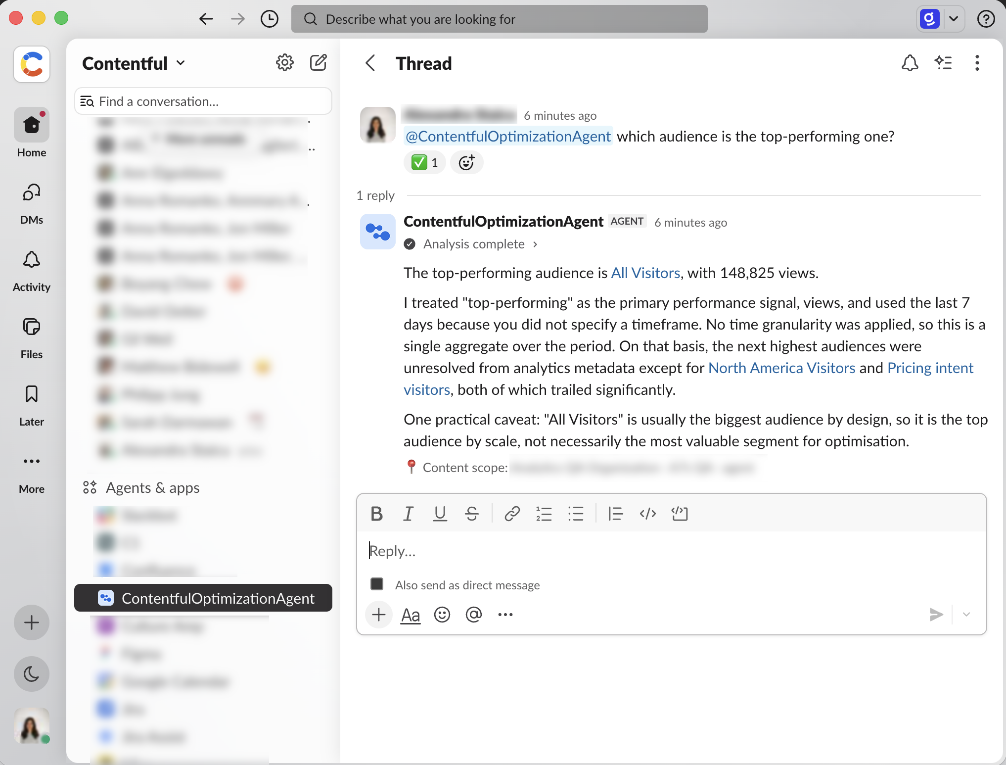 Ask questions about your content in Slack with the Contentful Optimization Agent preview