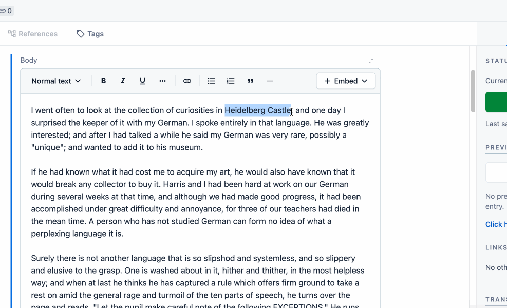 Cross-space references in Rich Text embedded inline entry